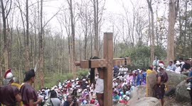 Re-enactment of the crucifixion of Jesus Christ during a procession on Good Friday in Guwahati, Assam, India