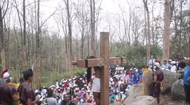 India: Re-enactment of the crucifixion of Jesus Christ during a procession on Good Friday in Guwahati, Assam, India