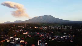 Mount Marapi spewing columns of volcanic ash during an eruption in Tanah Datar District, West Sumatra, Indonesia, on April 19, 2025. Since the first eruption on December 3, 2023, Mount Marapi has erupted more than 422 times and residents are prohibited fr