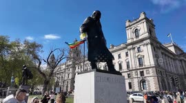 Vandalisation of Churchills Statue in Parliament Square as well as other statues do to the Trans Rights Emergency Protest Of The Supreme Court Ruling