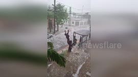 Argentina: Storm Hits San Fernando Flooding Streets With Hail