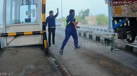 A Speeding Lorry Rammed into a tollgate cabin in Hyderabad, South India