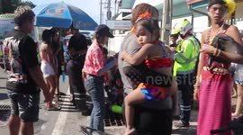 Teenager with her leg stuck in drain rescued during Thai water splashing festival