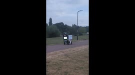 Robotic DPD bot seamlessly drives along a path while searching for its delivery destination