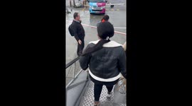 Girl falls down the staircase while getting off the plane