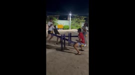 Post-party playground chaos ends with seesaw fail