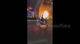 Vietnam: Container Truck Catches Fire in Hanoi Causing Traffic