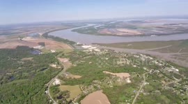 US: Aerial of the Flooding around Hickman, KY