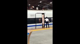 Passenger spreads her legs to stop train door from closing