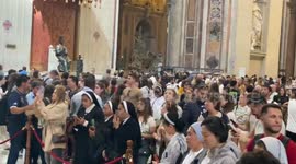 Vatican City: Mourning Crowd Gathers In St Peters After Death Of Pope Francis