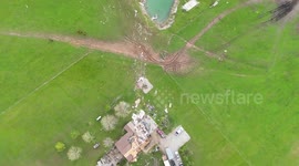 Tornado damage seen from the air in Guthrie, Missouri