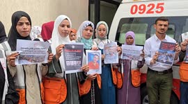 Palestinian Red Crescent workers protest killings of colleagues in Gaza