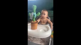 Baby gets upset when dancing cactus imitates his cries