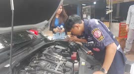 Animal rescue team save kitten stuck in car engine