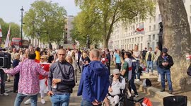 St George's Day Demo Dances to Churchill Rave Music. London, UK 26/04/2025