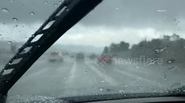 US, Los Angeles: Lake View Terrace Heavy Rain on Interstate 210