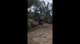 Friend slips and falls while getting on motorcycle taxi in Purworejo