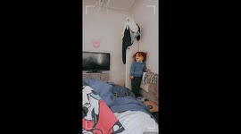 Comical video shows woman's priceless reaction to grandson's well-timed jump scare trick