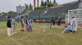 You had one job! Actor misses goal and hits cameraman in football scene