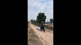 Motorcycle with huge modified exhaust pipe