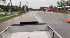 Oklahoma Trooper Patrols Flooded Street in Airboat Response