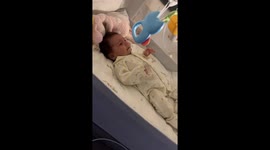Dog reacts to baby crying in crib in Sweden