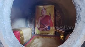 Water jars converted into 'monk caves' at Buddhist temple in Thailand