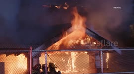 US, Los Angeles: Hollywood Two Story Home Engulfed In Flames