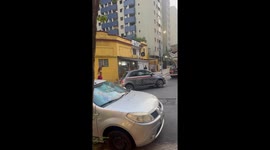 Dog Crosses Busy Street Balancing On Owner's Shoulders And Head