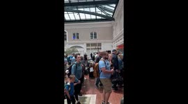 Piano player performs during evacuation at Savannah-Hilton Head International Airport