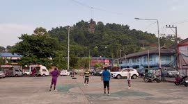 Locals play ridiculously hard keepy-uppy basket game