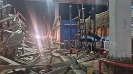 Motorway toll gate roof collapses amid heavy rain in India