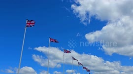 Union Jack British Flag was installed for the V E Day  Celebrations on the Plymouth Hoe