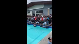 Mad Max style mini boats clash at pool for marine engineering school event