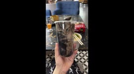Cat sits inside water glass in Vietnam