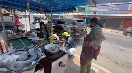 Green snake found hiding in fried banana vendor’s motorcycle