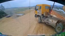 Worker leaps from truck as it bursts into flames