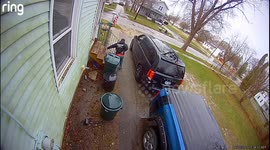 Man slips on wet stairs and falls outside home in Saginaw, Michigan, USA