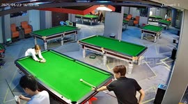 Man lands perfect four-ball billiard shot in Hunan, China