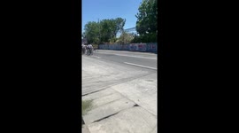 Cyclist crashes on road race in the Philippines
