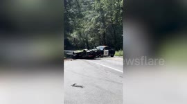 Eye-watering moment cop car shoves £260k Lamborghini off road