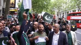 Pakistani protesters rally outside High Commission of India, London, UK to protest the attacks on Pakistan from the Indian Military