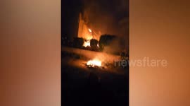 Flames rise from industrial plant in Pakistan following air strikes