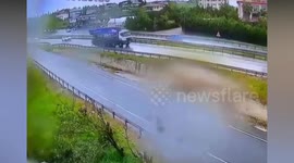 HGVs crash one after the other after hitting slippery road