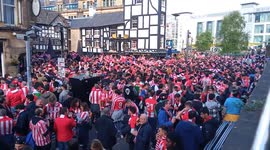 Supporters of Athletic Bilbao Football Club in lively mood before MUFC match, Europa League semi-final, Manchester, UK