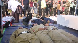 Civil defense personnel take part in the nationwide war mock drill at 10th APBN in Guwahati, India