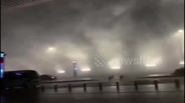 Terrifying scene as extreme rainstorm strikes Chinese airport seeing terminal roof leak