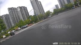 Light collision between electric bicycle and motorcycle in Zhejiang, China