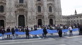 Italy: Massive EU flag unfurled in Italy's Milan to celebrate Europe Day