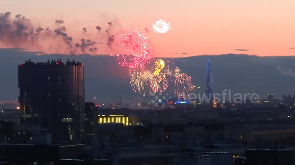 Russia is celebrating 80th anniversary of Victory Day in WWII with fireworks over St Petersburg, Russia